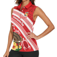 Kingdom Of Tonga Emancipation Day Women Sleeveless Polo Shirt Tongan Ngatu With Kumete Red