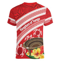 Kingdom Of Tonga Emancipation Day Women V-Neck T-Shirt Tongan Ngatu With Kumete Red