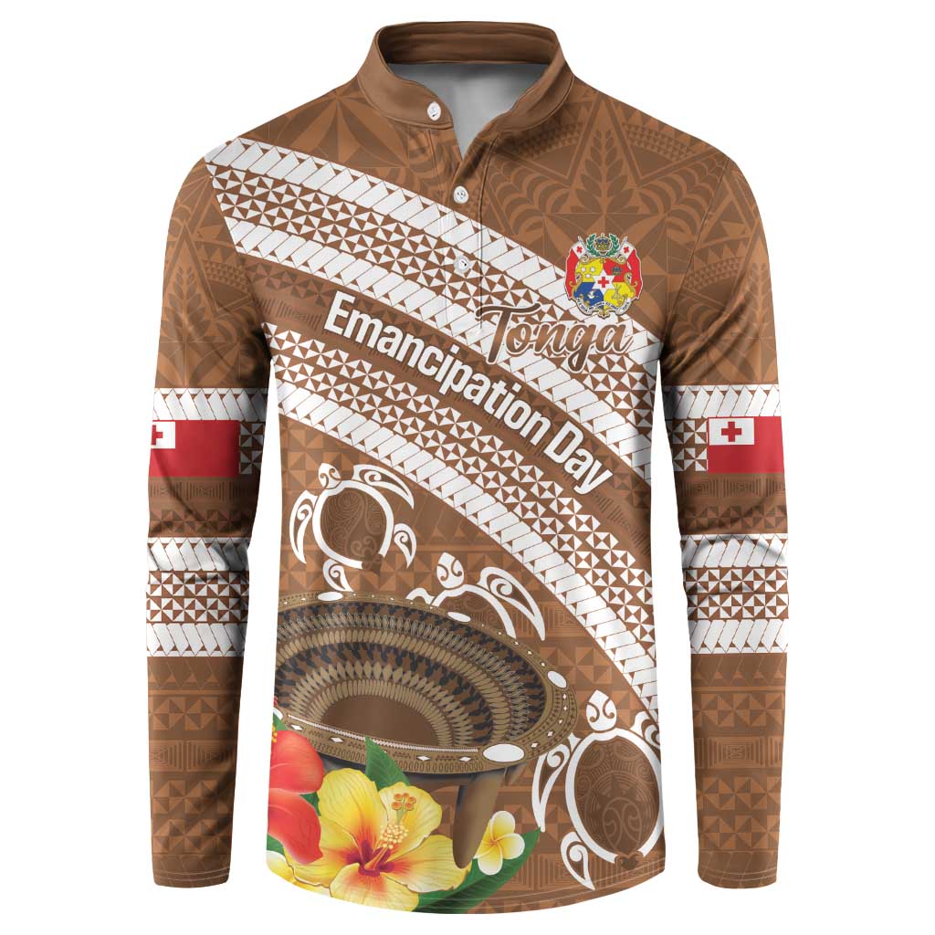Kingdom Of Tonga Emancipation Day Button Sweatshirt Tongan Ngatu With Kumete Brown