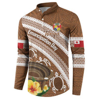 Kingdom Of Tonga Emancipation Day Button Sweatshirt Tongan Ngatu With Kumete Brown