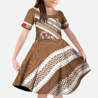 Kingdom Of Tonga Emancipation Day Family Matching Mermaid Dress and Hawaiian Shirt Tongan Ngatu With Kumete Brown LT14 Daughter's Dress Brown - Polynesian Pride