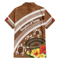 Kingdom Of Tonga Emancipation Day Family Matching Off The Shoulder Long Sleeve Dress and Hawaiian Shirt Tongan Ngatu With Kumete Brown