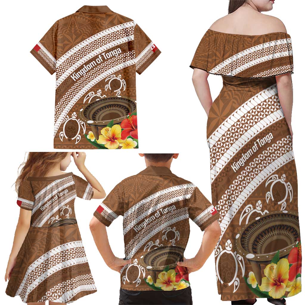 Kingdom Of Tonga Emancipation Day Family Matching Off Shoulder Maxi Dress and Hawaiian Shirt Tongan Ngatu With Kumete Brown LT14 - Polynesian Pride