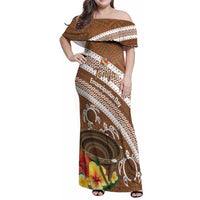 Kingdom Of Tonga Emancipation Day Family Matching Off Shoulder Maxi Dress and Hawaiian Shirt Tongan Ngatu With Kumete Brown LT14 Mom's Dress Brown - Polynesian Pride