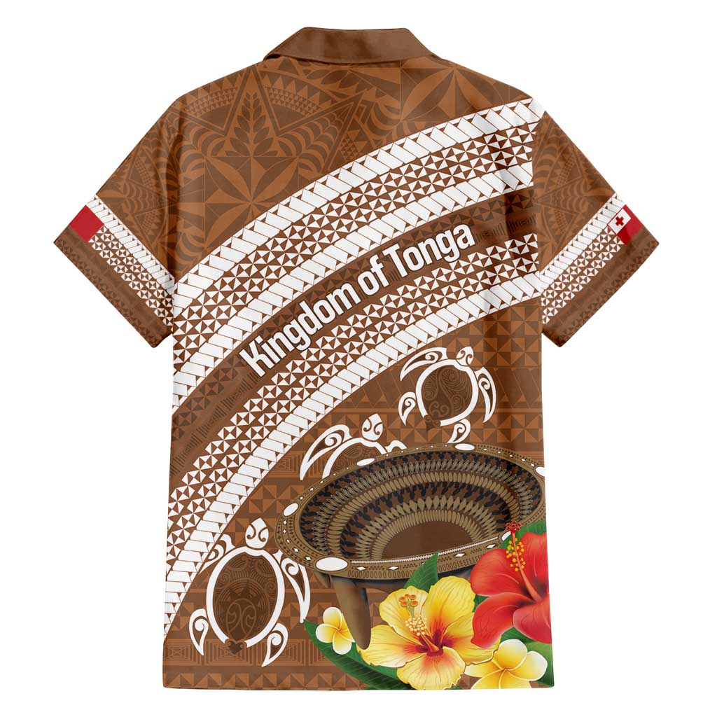 Kingdom Of Tonga Emancipation Day Family Matching Off Shoulder Short Dress and Hawaiian Shirt Tongan Ngatu With Kumete Brown LT14 - Polynesian Pride