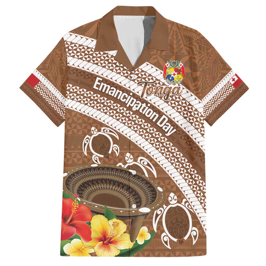 Kingdom Of Tonga Emancipation Day Family Matching Short Sleeve Bodycon Dress and Hawaiian Shirt Tongan Ngatu With Kumete Brown LT14 Dad's Shirt - Short Sleeve Brown - Polynesian Pride