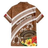 Kingdom Of Tonga Emancipation Day Family Matching Short Sleeve Bodycon Dress and Hawaiian Shirt Tongan Ngatu With Kumete Brown LT14 - Polynesian Pride