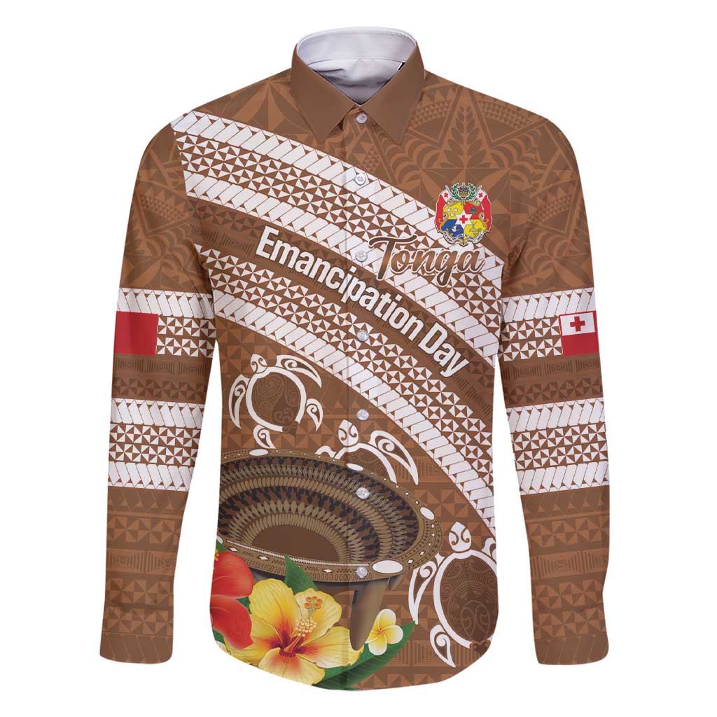 Kingdom Of Tonga Emancipation Day Family Matching Short Sleeve Bodycon Dress and Hawaiian Shirt Tongan Ngatu With Kumete Brown LT14 Dad's Shirt - Long Sleeve Brown - Polynesian Pride