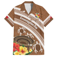 Kingdom Of Tonga Emancipation Day Family Matching Tank Maxi Dress and Hawaiian Shirt Tongan Ngatu With Kumete Brown LT14 Dad's Shirt - Short Sleeve Brown - Polynesian Pride