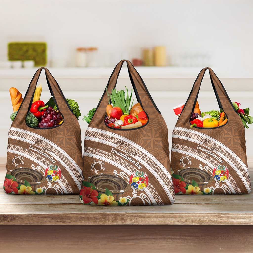 Kingdom Of Tonga Emancipation Day Grocery Bag Tongan Ngatu With Kumete Brown