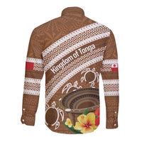 Kingdom Of Tonga Emancipation Day Long Sleeve Button Shirt Tongan Ngatu With Kumete Brown