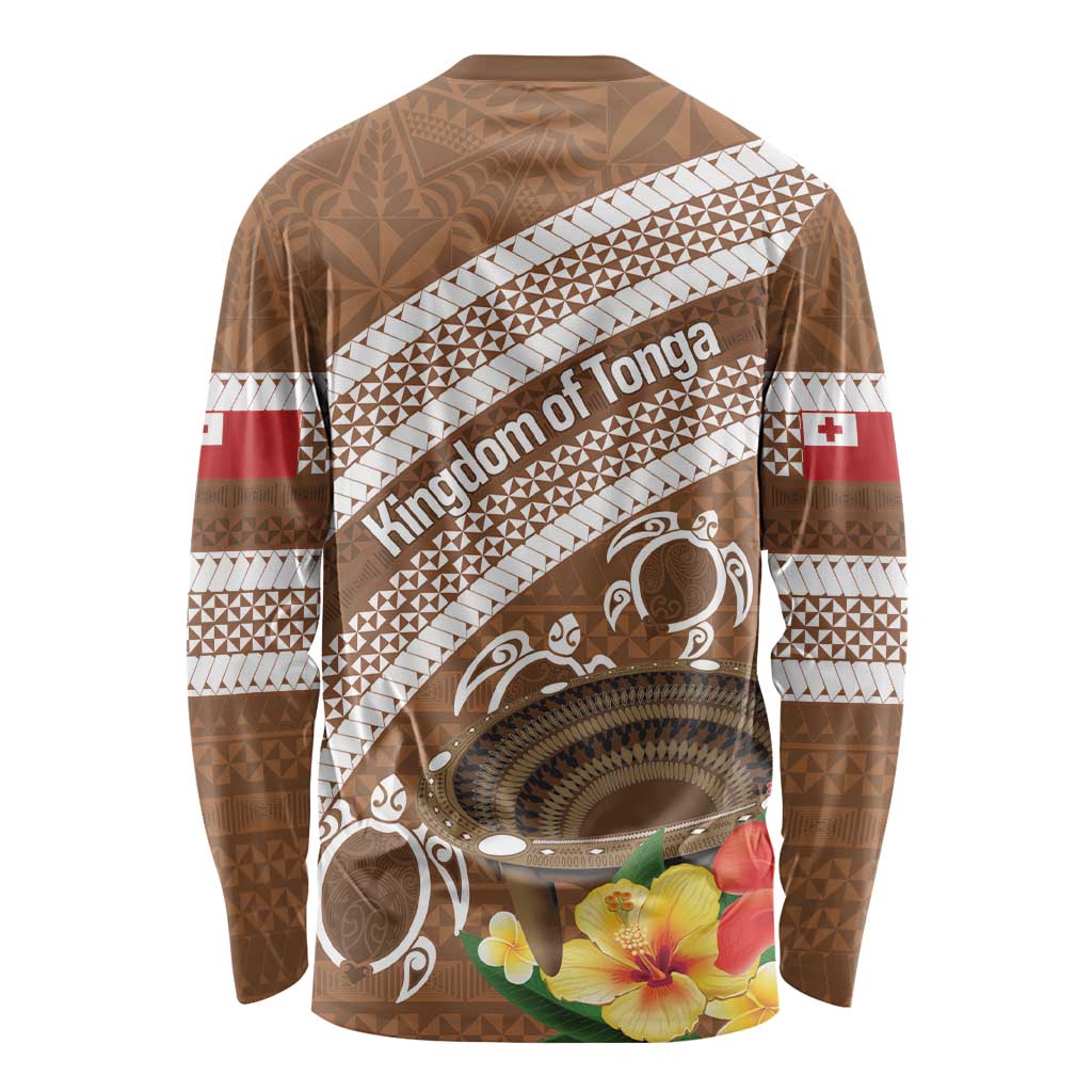 Kingdom Of Tonga Emancipation Day Long Sleeve Shirt Tongan Ngatu With Kumete Brown