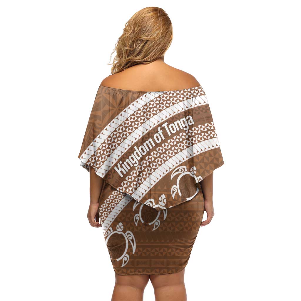 Kingdom Of Tonga Emancipation Day Off Shoulder Short Dress Tongan Ngatu With Kumete Brown