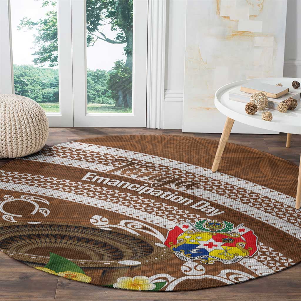 Kingdom Of Tonga Emancipation Day Round Carpet Tongan Ngatu With Kumete Brown