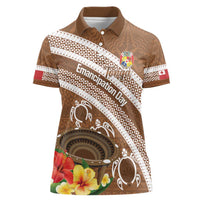 Kingdom Of Tonga Emancipation Day Women Polo Shirt Tongan Ngatu With Kumete Brown LT14 Female Brown - Polynesian Pride