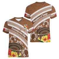 Kingdom Of Tonga Emancipation Day Women V-Neck T-Shirt Tongan Ngatu With Kumete Brown LT14 - Polynesian Pride