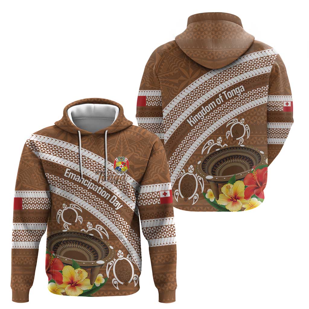Kingdom Of Tonga Emancipation Day Zip Hoodie Tongan Ngatu With Kumete Brown