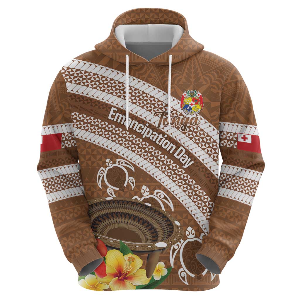 Kingdom Of Tonga Emancipation Day Zip Hoodie Tongan Ngatu With Kumete Brown
