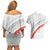 Tonga White Sunday Couples Matching Off Shoulder Short Dress and Hawaiian Shirt Heilala Flowers Tongan Ngatu Pattern