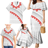 Tonga White Sunday Family Matching Mermaid Dress and Hawaiian Shirt Heilala Flowers Tongan Ngatu Pattern LT14 - Polynesian Pride