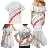 Tonga White Sunday Family Matching Mermaid Dress and Hawaiian Shirt Heilala Flowers Tongan Ngatu Pattern LT14 - Polynesian Pride