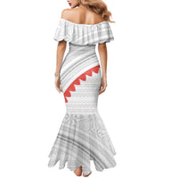 Tonga White Sunday Family Matching Mermaid Dress and Hawaiian Shirt Heilala Flowers Tongan Ngatu Pattern LT14 - Polynesian Pride