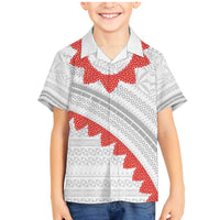 Tonga White Sunday Family Matching Mermaid Dress and Hawaiian Shirt Heilala Flowers Tongan Ngatu Pattern LT14 Son's Shirt White - Polynesian Pride