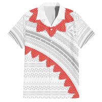 Tonga White Sunday Family Matching Off Shoulder Maxi Dress and Hawaiian Shirt Heilala Flowers Tongan Ngatu Pattern