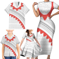 Tonga White Sunday Family Matching Short Sleeve Bodycon Dress and Hawaiian Shirt Heilala Flowers Tongan Ngatu Pattern LT14 - Polynesian Pride