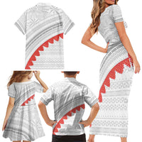 Tonga White Sunday Family Matching Short Sleeve Bodycon Dress and Hawaiian Shirt Heilala Flowers Tongan Ngatu Pattern LT14 - Polynesian Pride