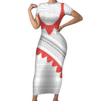 Tonga White Sunday Family Matching Short Sleeve Bodycon Dress and Hawaiian Shirt Heilala Flowers Tongan Ngatu Pattern LT14 Mom's Dress White - Polynesian Pride