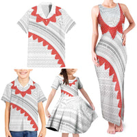 Tonga White Sunday Family Matching Tank Maxi Dress and Hawaiian Shirt Heilala Flowers Tongan Ngatu Pattern LT14 - Polynesian Pride