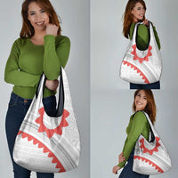 Tonga White Sunday Grocery Bag Heilala Flowers Tongan Ngatu Pattern