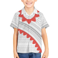 Tonga White Sunday Hawaiian Shirt Heilala Flowers Tongan Ngatu Pattern