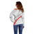 Tonga White Sunday Off Shoulder Sweater Heilala Flowers Tongan Ngatu Pattern