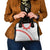 Tonga White Sunday Shoulder Handbag Heilala Flowers Tongan Ngatu Pattern