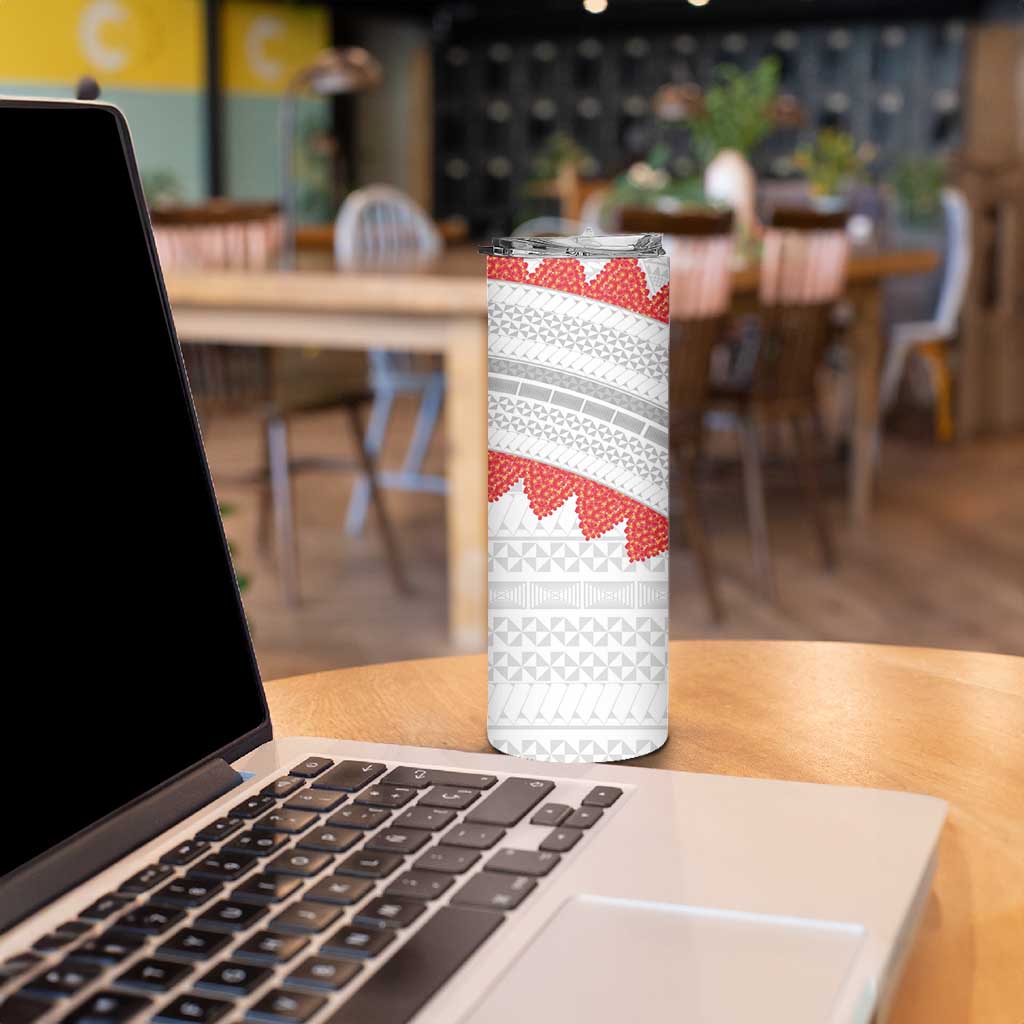 Tonga White Sunday Skinny Tumbler Heilala Flowers Tongan Ngatu Pattern