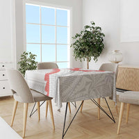 Tonga White Sunday Tablecloth Heilala Flowers Tongan Ngatu Pattern