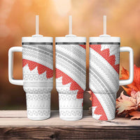 Tonga White Sunday Tumbler With Handle Heilala Flowers Tongan Ngatu Pattern