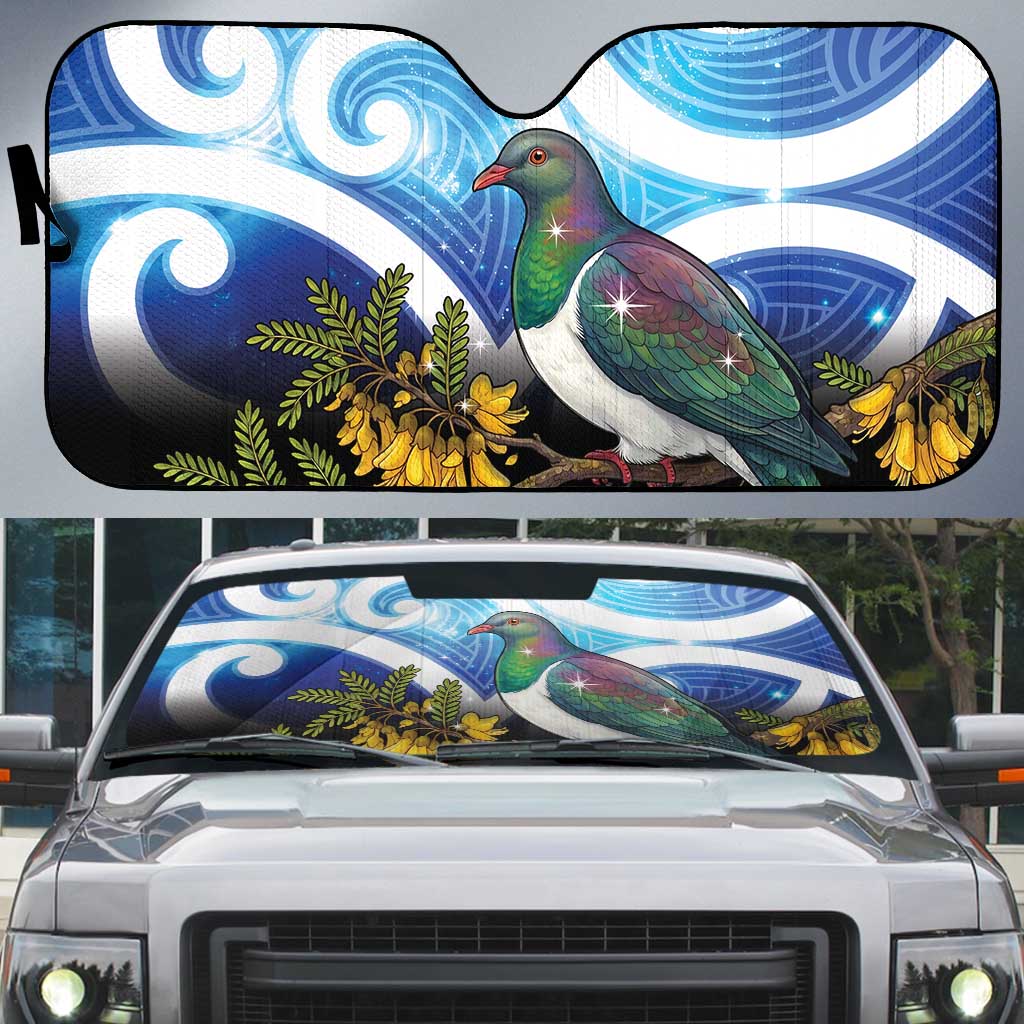 Kekeru New Zealand Matariki Auto Sun Shade Kukupa Kowhai Maori New Year Blue Version LT14 Blue - Polynesian Pride
