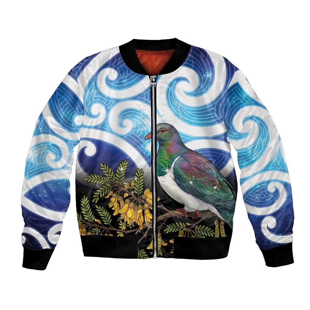 Kekeru New Zealand Matariki Bomber Jacket Kukupa Kowhai Maori New Year Blue Version