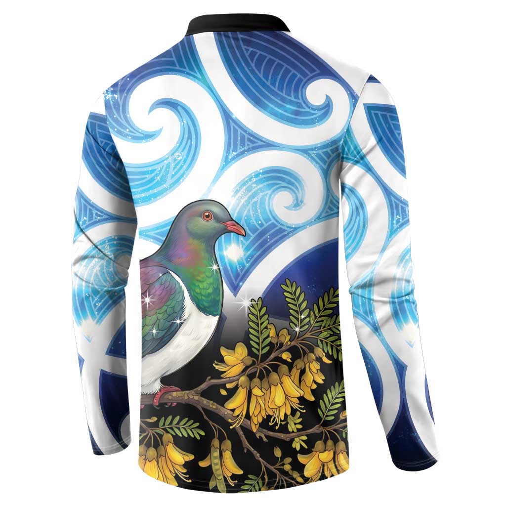 Kekeru New Zealand Matariki Button Sweatshirt Kukupa Kowhai Maori New Year Blue Version
