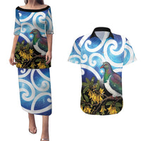 Kekeru New Zealand Matariki Couples Matching Puletasi and Hawaiian Shirt Kukupa Kowhai Maori New Year Blue Version LT14 Blue - Polynesian Pride