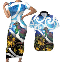Kekeru New Zealand Matariki Couples Matching Short Sleeve Bodycon Dress and Hawaiian Shirt Kukupa Kowhai Maori New Year Blue Version LT14 Blue - Polynesian Pride