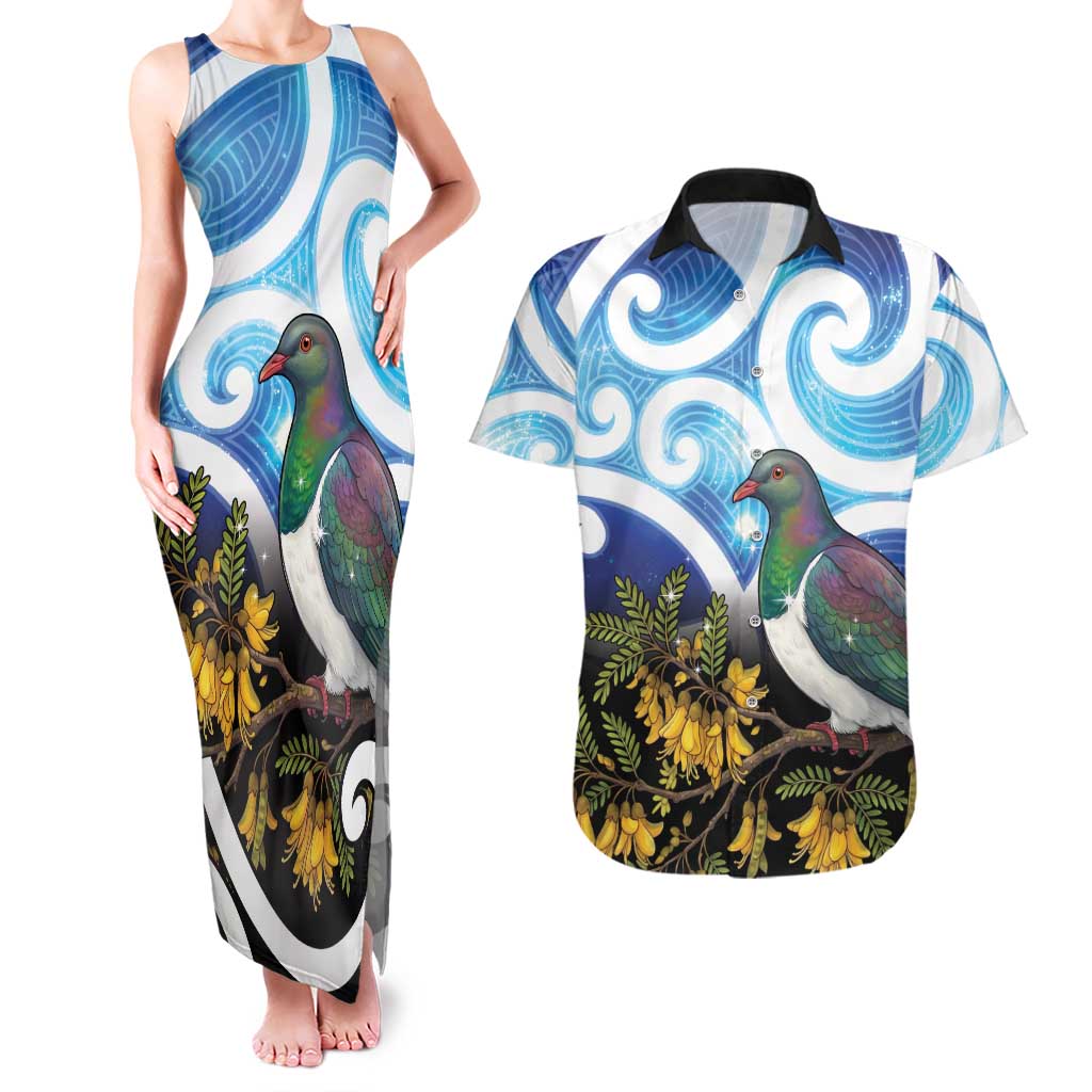 Kekeru New Zealand Matariki Couples Matching Tank Maxi Dress and Hawaiian Shirt Kukupa Kowhai Maori New Year Blue Version LT14 Blue - Polynesian Pride