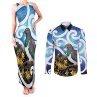 Kekeru New Zealand Matariki Couples Matching Tank Maxi Dress and Long Sleeve Button Shirt Kukupa Kowhai Maori New Year Blue Version LT14 Blue - Polynesian Pride