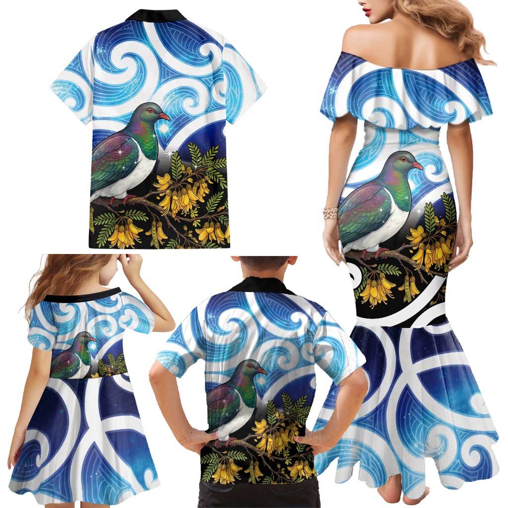 Kekeru New Zealand Matariki Family Matching Mermaid Dress and Hawaiian Shirt Kukupa Kowhai Maori New Year Blue Version LT14 - Polynesian Pride