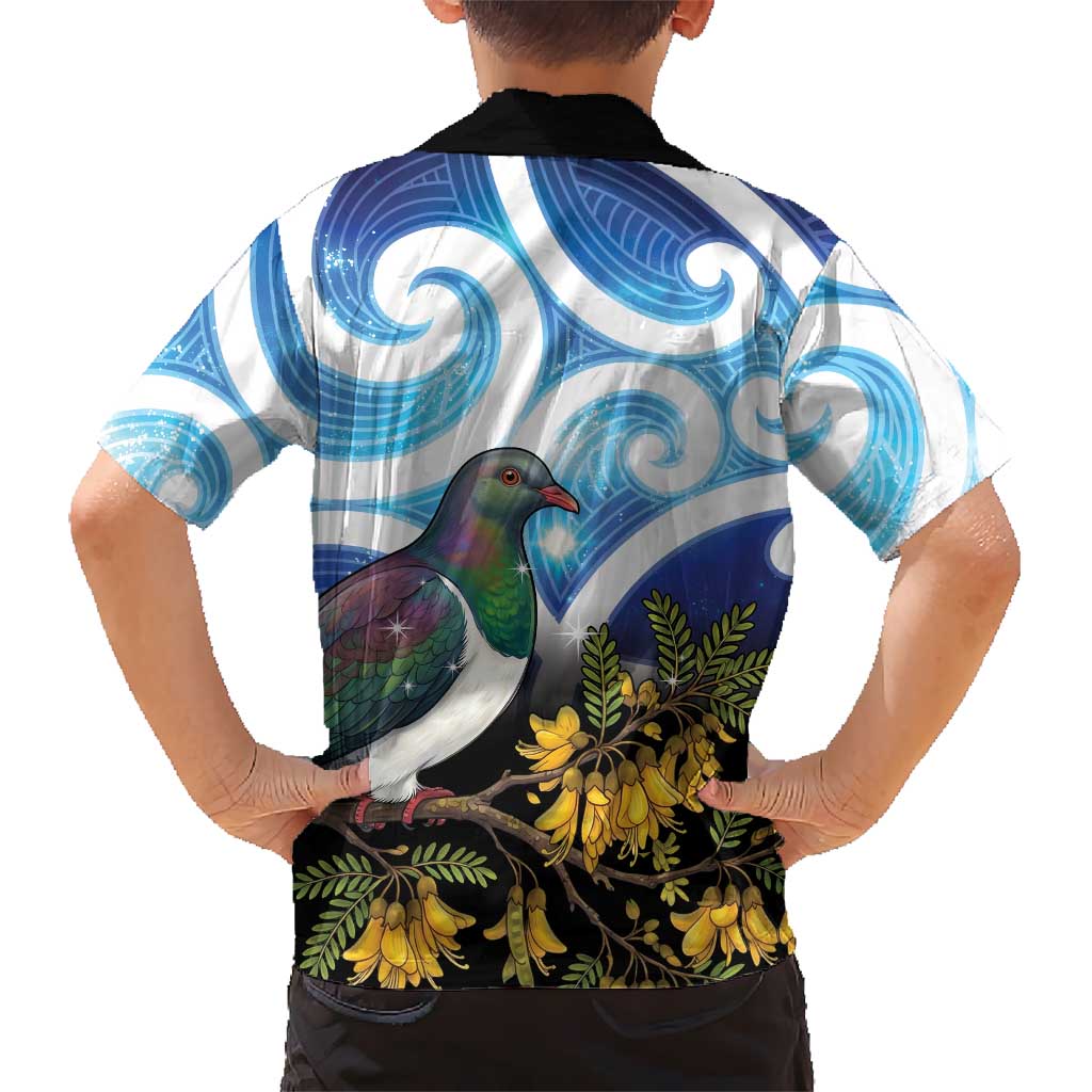 Kekeru New Zealand Matariki Family Matching Off Shoulder Maxi Dress and Hawaiian Shirt Kukupa Kowhai Maori New Year Blue Version LT14 - Polynesian Pride