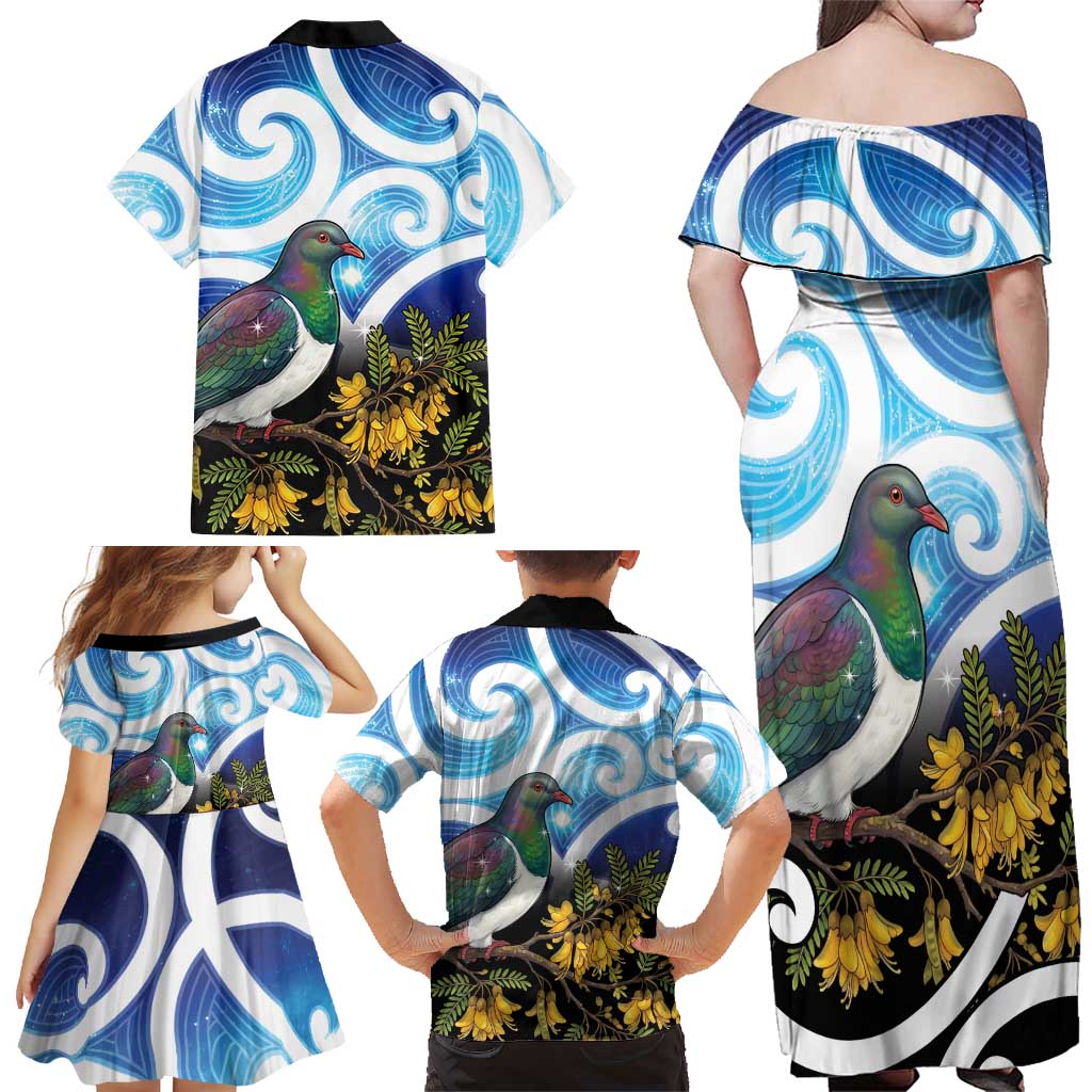 Kekeru New Zealand Matariki Family Matching Off Shoulder Maxi Dress and Hawaiian Shirt Kukupa Kowhai Maori New Year Blue Version LT14 - Polynesian Pride