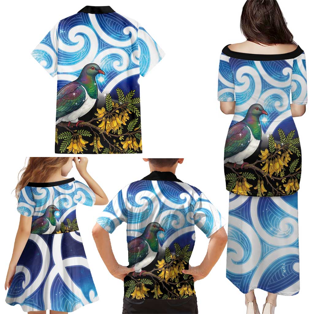 Kekeru New Zealand Matariki Family Matching Puletasi and Hawaiian Shirt Kukupa Kowhai Maori New Year Blue Version LT14 - Polynesian Pride